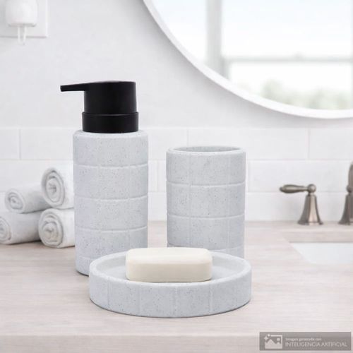 Set 3 piezas de cerámica con textura cuadros para baño