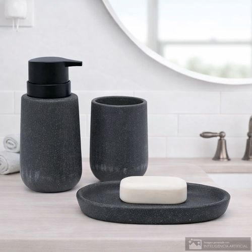 Set 3 piezas de cerámica con textura líneas para baño