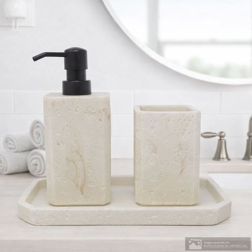 Set 3 piezas de poliresina diseño tipo piedra para baño