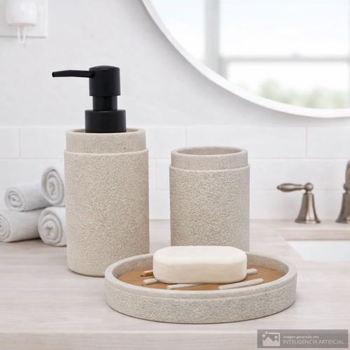 Set 3 piezas de poliresina con diseño minimalista para baño