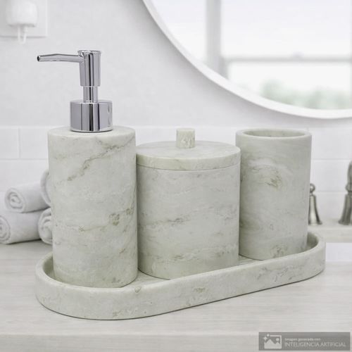 Set de 4 piezas de poliresina tipo mármol para baño