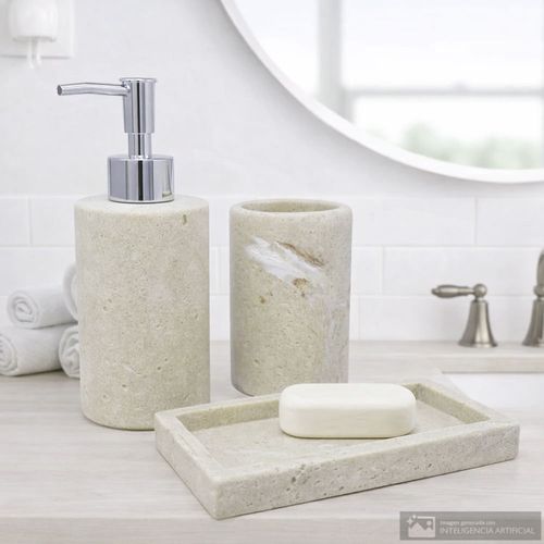 Set 3 piezas de poliresina tipo mármol para baño