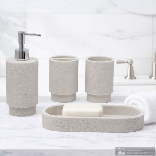 Set 4 piezas de poliresina tipo piedra para baño