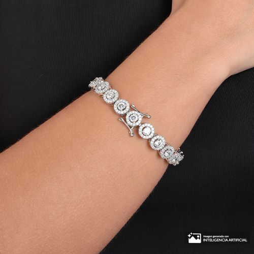 Pulsera de brass con zirconias color plateado 5mm-17 cm para mujer