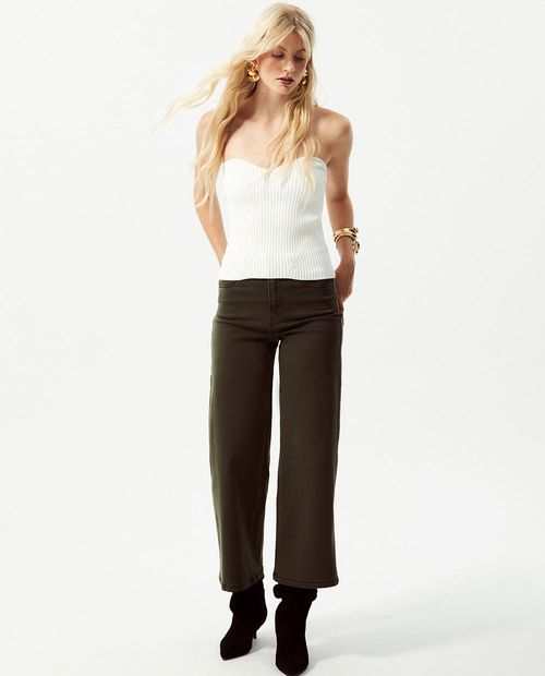 Jeans Sfera culotte verde de cintura alta para mujer