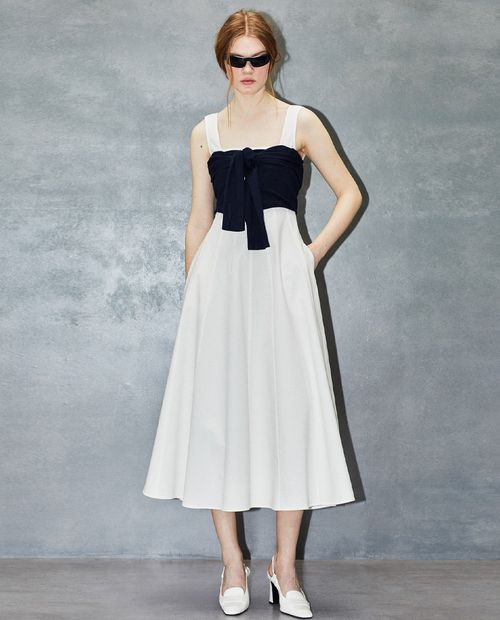 Vestido Sfera midi blanco de tirantes para mujer