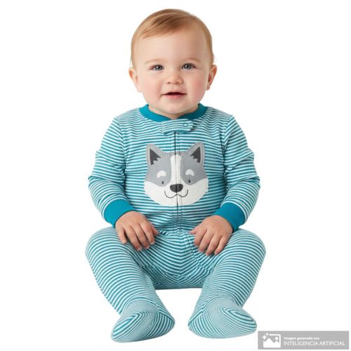 Pijama rayada con bordado para bebé niño