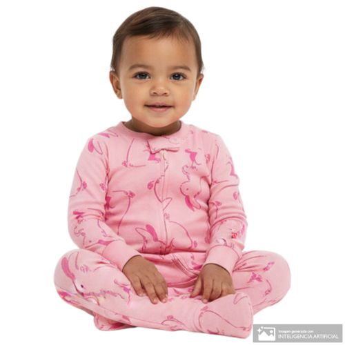 Pijama rosada con estampado de conejo para bebé niña