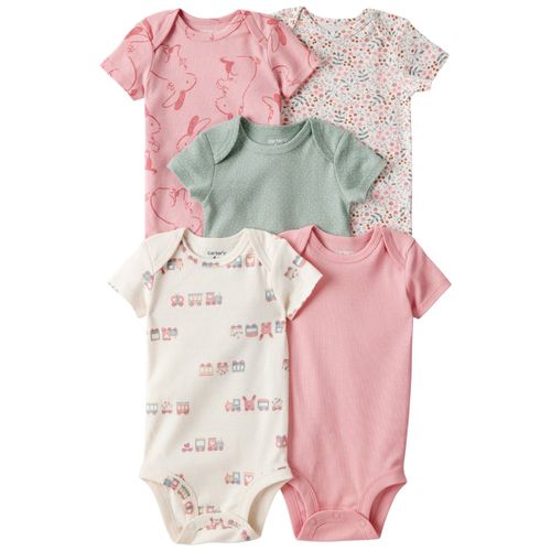 Set de 5 mameluclos multicolor estampado para bebé niña