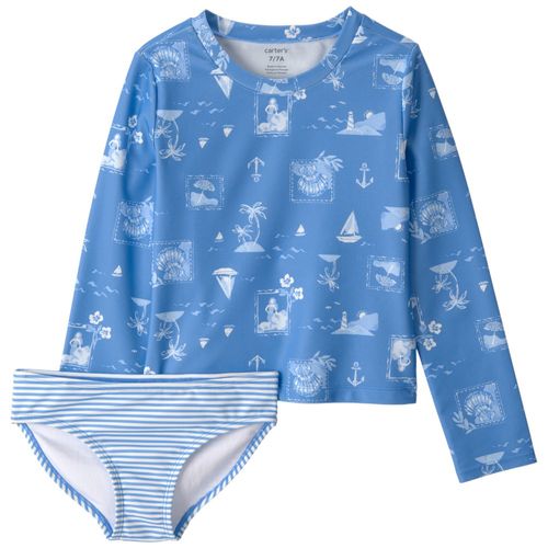 Traje de baño de 2 pieza celeste estampado para niña