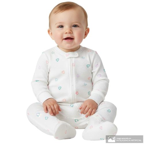 Pijama blanca con estampado de corazones para bebé niña