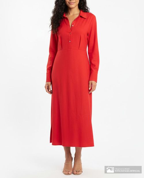 Vestido Sabrina midi rojo manga larga para mujer