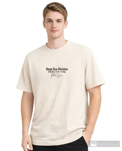 Camiseta Orange ivory texturizada con estampado "Deep Sea Division" para hombre