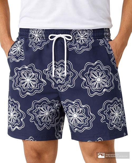 Calzoneta de baño Orange azul navy con estampado floral para hombre
