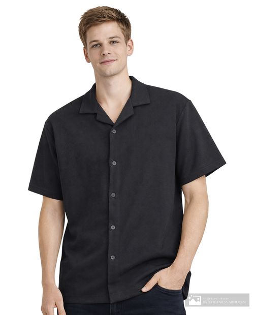 Camisa casual Denim and Flower relaxed fit negra texturizada para hombre