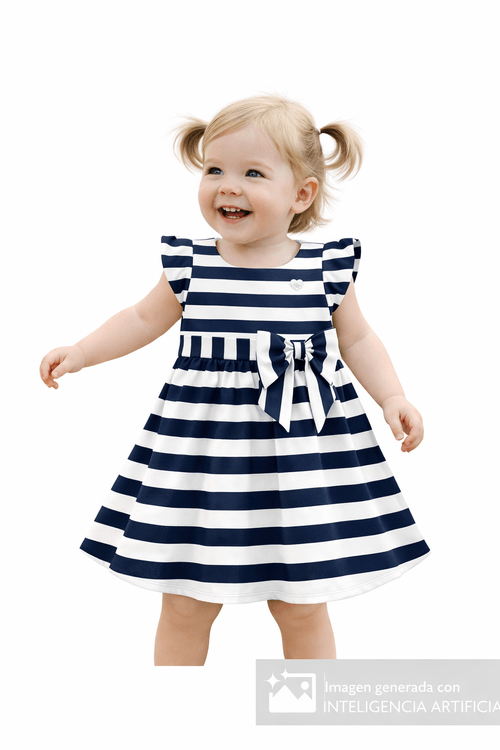 Vestido bicolor rayado para bebé niña