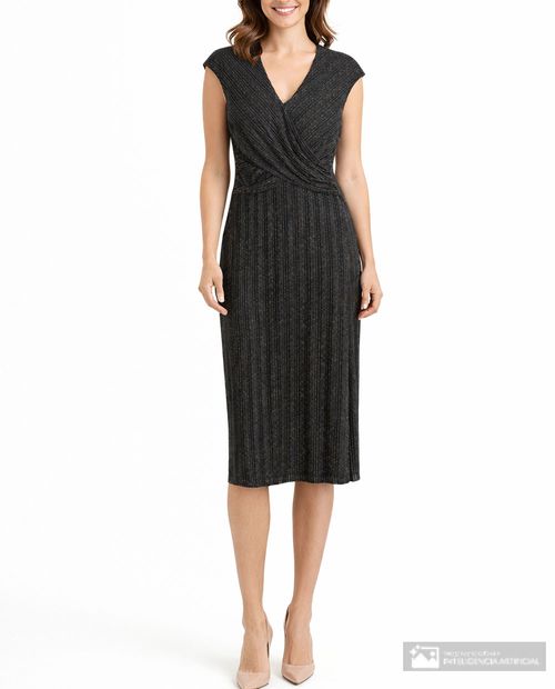 Vestido Connected Apparel formal negro manga corta para mujer