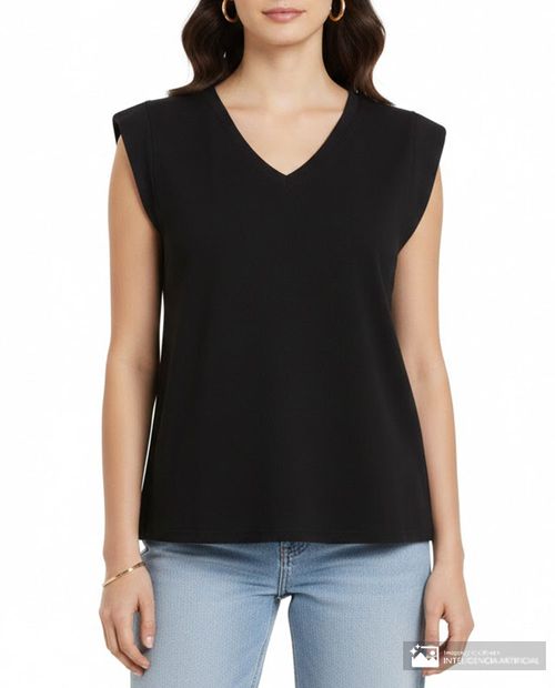 Camiseta Sabrina negra manga corta para mujer