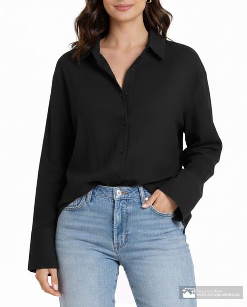 Blusa Orange camisera negra manga larga para mujer