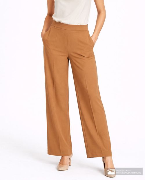 Pantalón Sabrina palazzo beige de cintura alta para mujer