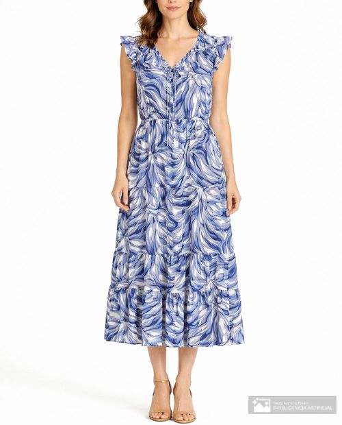 Vestido Sabrina midi estampado manga corta para mujer