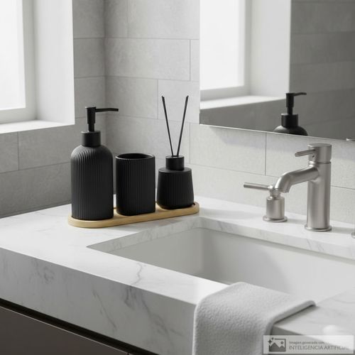 Set de 4 piezas de cerámica con textura para baño