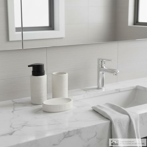 Set 3 piezas de cerámica con textura de cuadros para baño