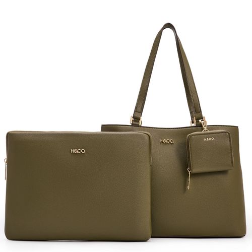 Set de cartera tote y portalaptop H&Co verde para mujer