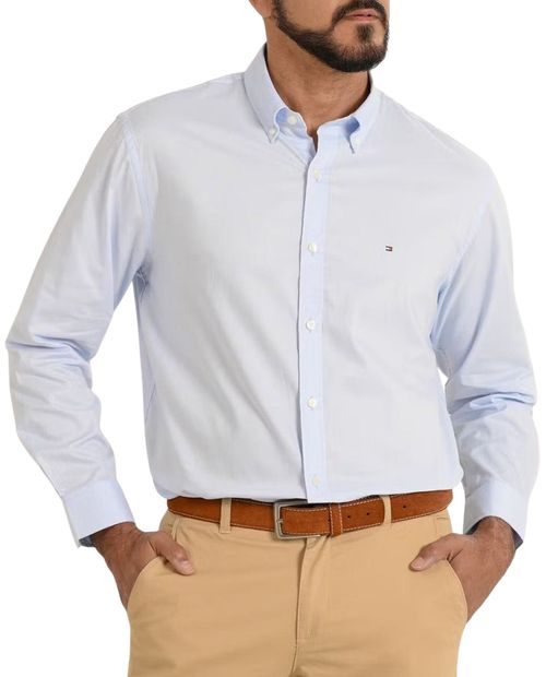 Camisa formal Tommy Hilfiger slim fit celeste sólida para hombre