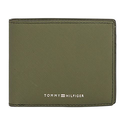 Billetera bifold Tommy Hilfiger verde olivo texturizada para hombre