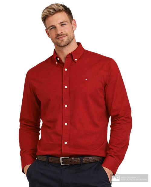 Camisa casual Tommy Hilfiger classic fit roja sólida para hombre