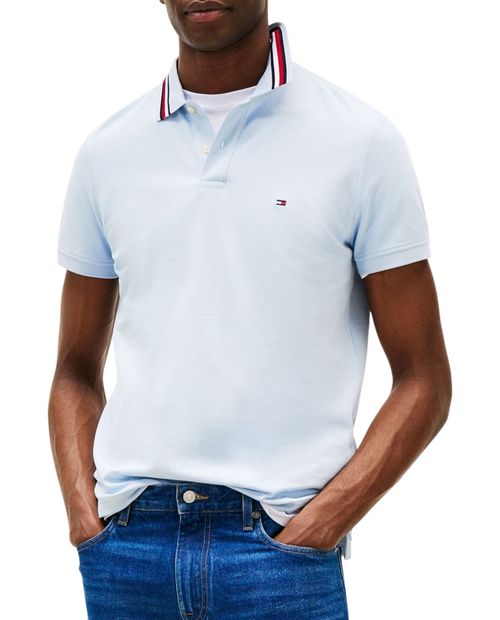 Camisa polo Tommy Hilfiger regular fit celeste texturizada para hombre