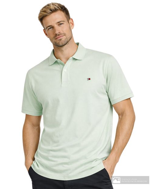 Camisa polo Tommy Hilfiger regular fit verde claro sólido para hombre