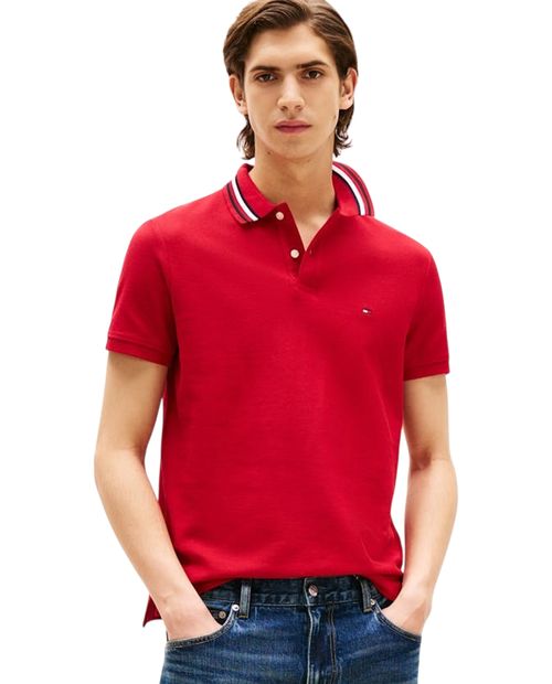 Polo rojo texturizado de corte regular de Tommy Hilfiger para hombre