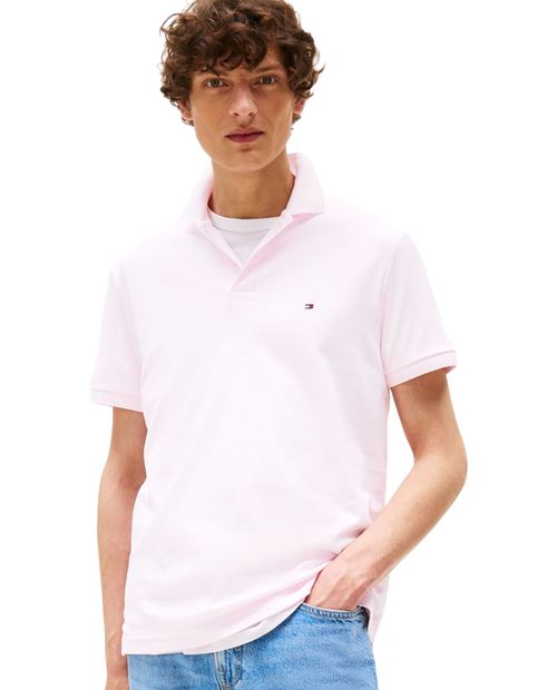 Camisa polo Tommy Hilfiger regular fit rosado claro sólido para hombre