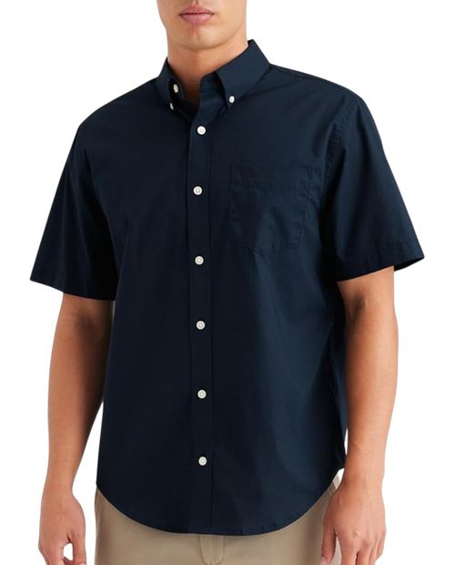 Camisa casual Dockers Signature Stain Defender classic fit azul navy sólida para hombre