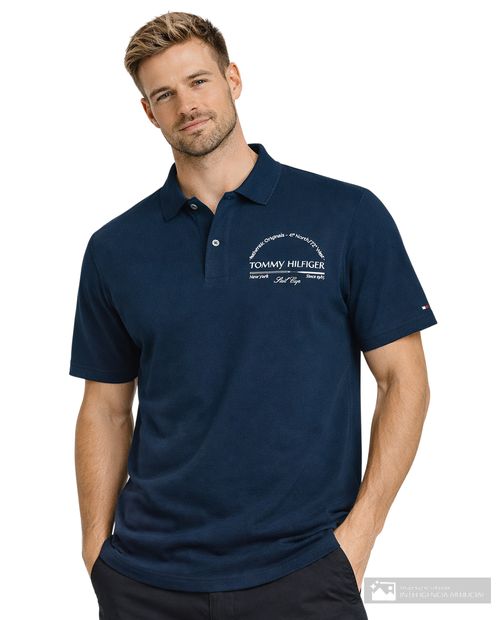 Camisa polo Tommy Hilfiger regular fit azul navy sólida para hombre