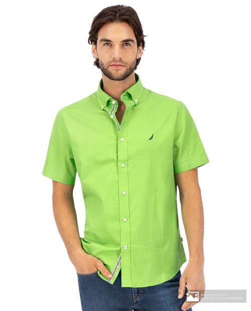 Camisa casual Nautica regular fit verde sólida para hombre