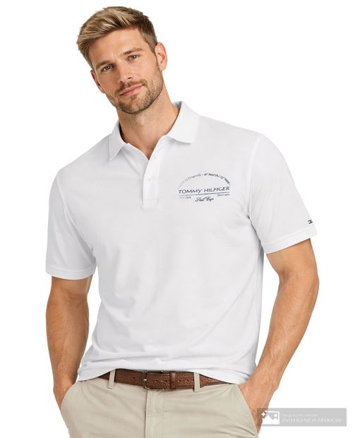 Camisa polo Tommy Hilfiger regular fit blanca sólida para hombre