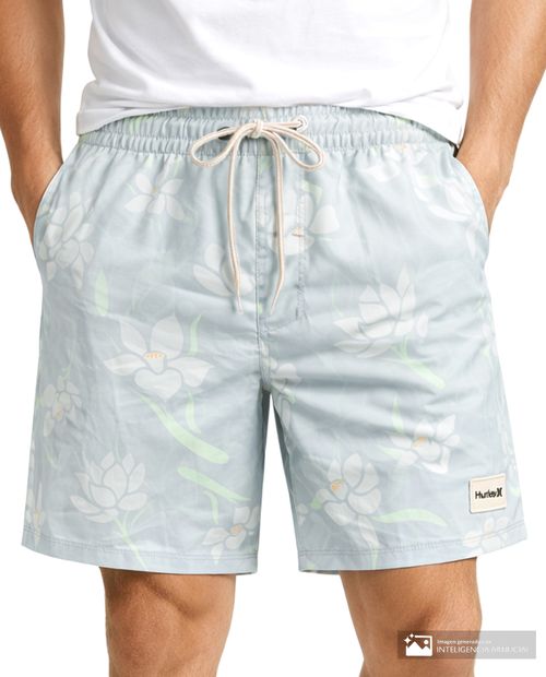 Calzoneta de baño Hurley celeste con estampado floral para hombre