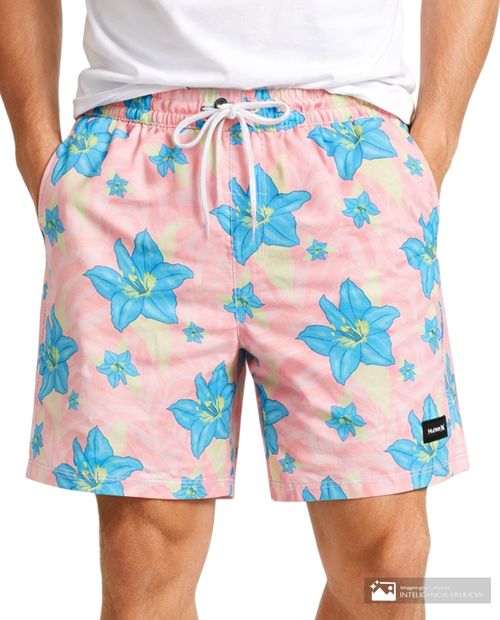 Calzoneta de baño Hurley rosada con estampado floral para hombre