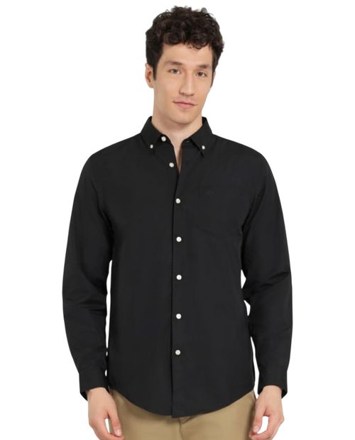 Camisa casual Dockers Refine Woven regular fit negra sólida para hombre
