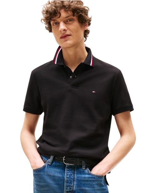 Camisa polo Tommy Hilfiger regular fit negra sólida para hombre