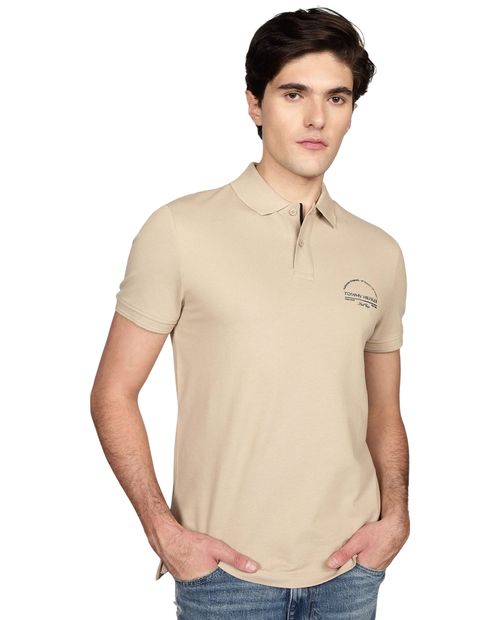 Camisa polo Tommy Hilfiger regular fit beige sólida para hombre