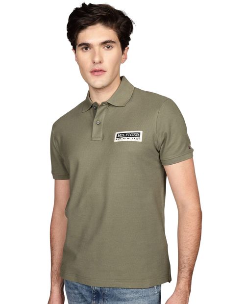 Camisa polo Tommy Hilfiger regular fit verde olivo texturizada para hombre