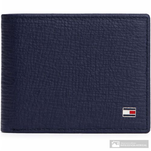 Billetera bifold Tommy Hilfiger azul navy texturizada para hombre