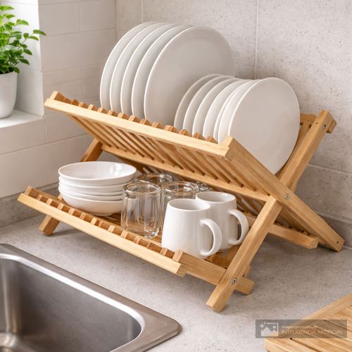 Escurridor de bambú para platos y tazas 24x39 cm