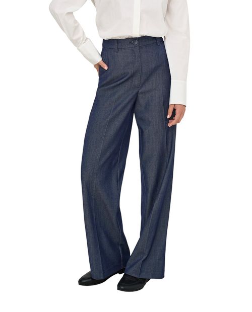 Pantalón JDY wide leg azul largo 32" de cintura alta para mujer