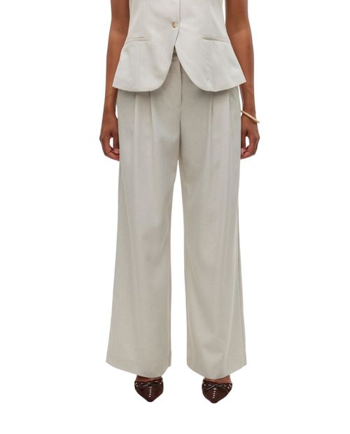 Pantalón Vero Moda wide leg beige largo 30" de cintura alta para mujer