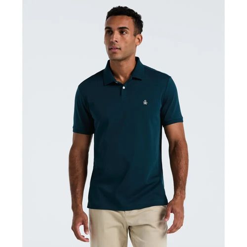 Camisa polo Penguin slim fit verde oscuro sólida para hombre